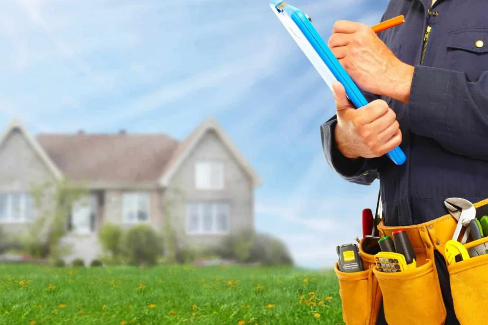 Contractor holding a clipboard, suggesting an inspection service.