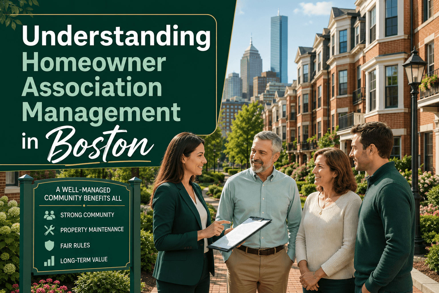 Understanding homeowner association management in Boston with HOA manager and residents in a managed condo community.