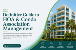 “Definitive guide to HOA and condo association management blog header with modern condominium building and green ocean-style design.”
